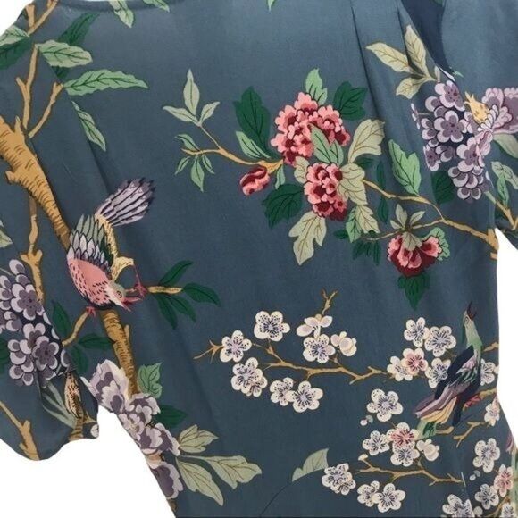 GP & J BAKER × H&M Collab Floral Cottagecore Midi Wrap Dress Size 0 Blue Multi - Picture 8 of 8